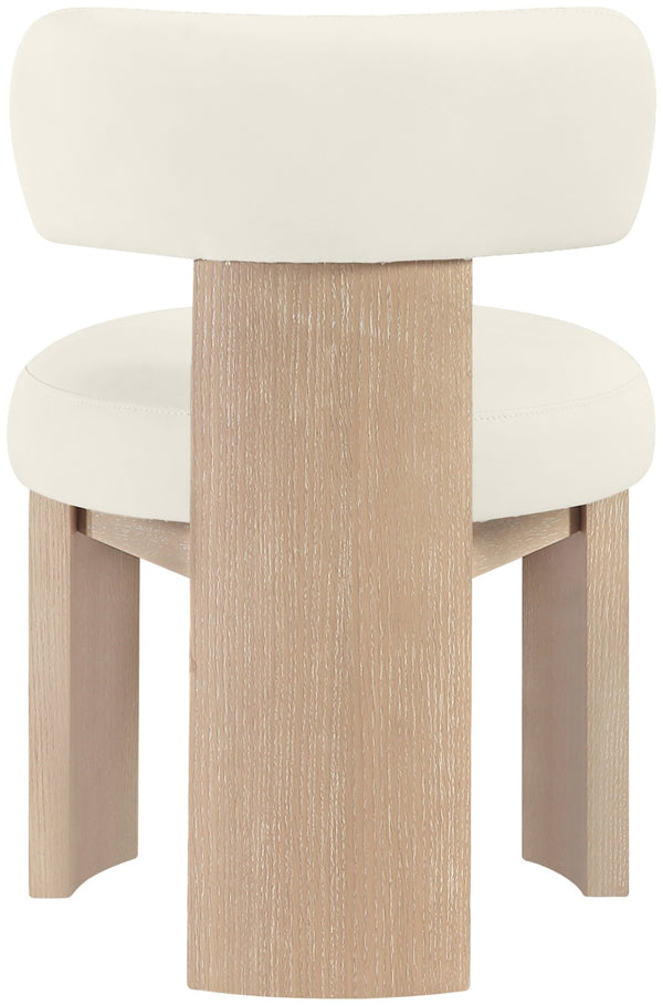 Meridian Furniture Atelier Art Deco Sculptural Dining Chair in Cream Vegan Leather with Wood Legs 88086Cream-C