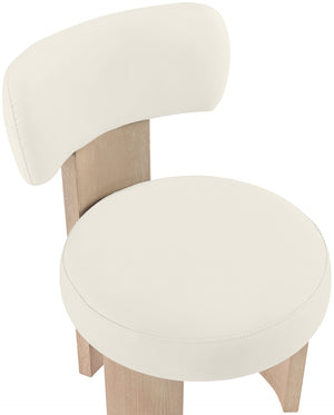 Meridian Furniture Atelier Art Deco Sculptural Dining Chair in Cream Vegan Leather with Wood Legs 88086Cream-C