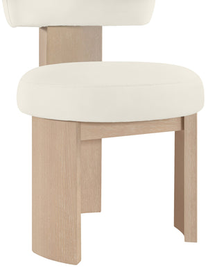 Meridian Furniture Atelier Art Deco Sculptural Dining Chair in Cream Vegan Leather with Wood Legs 88086Cream-C