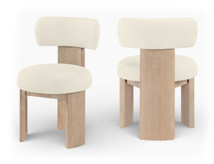 Meridian Furniture Atelier Art Deco Sculptural Dining Chair in Cream Vegan Leather with Wood Legs 88086Cream-C