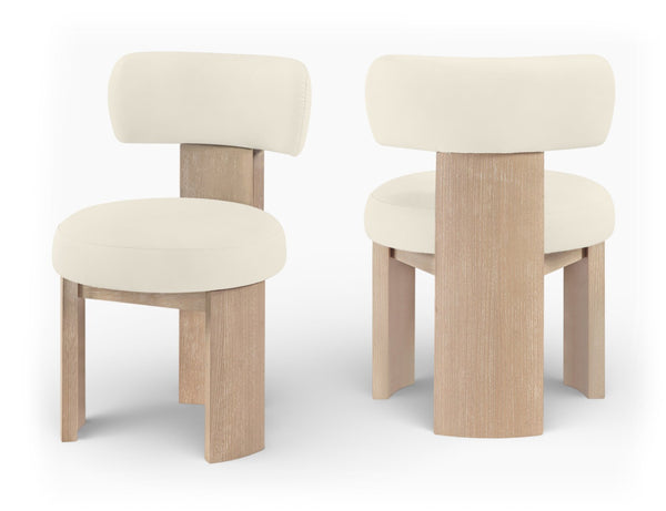 Meridian Furniture Atelier Art Deco Sculptural Dining Chair in Cream Vegan Leather with Wood Legs 88086Cream-C