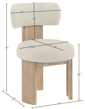 Meridian Furniture Atelier Art Deco Vegan Leather Dining Chair with Sculptural Wood Leg Base 88086Taupe-C