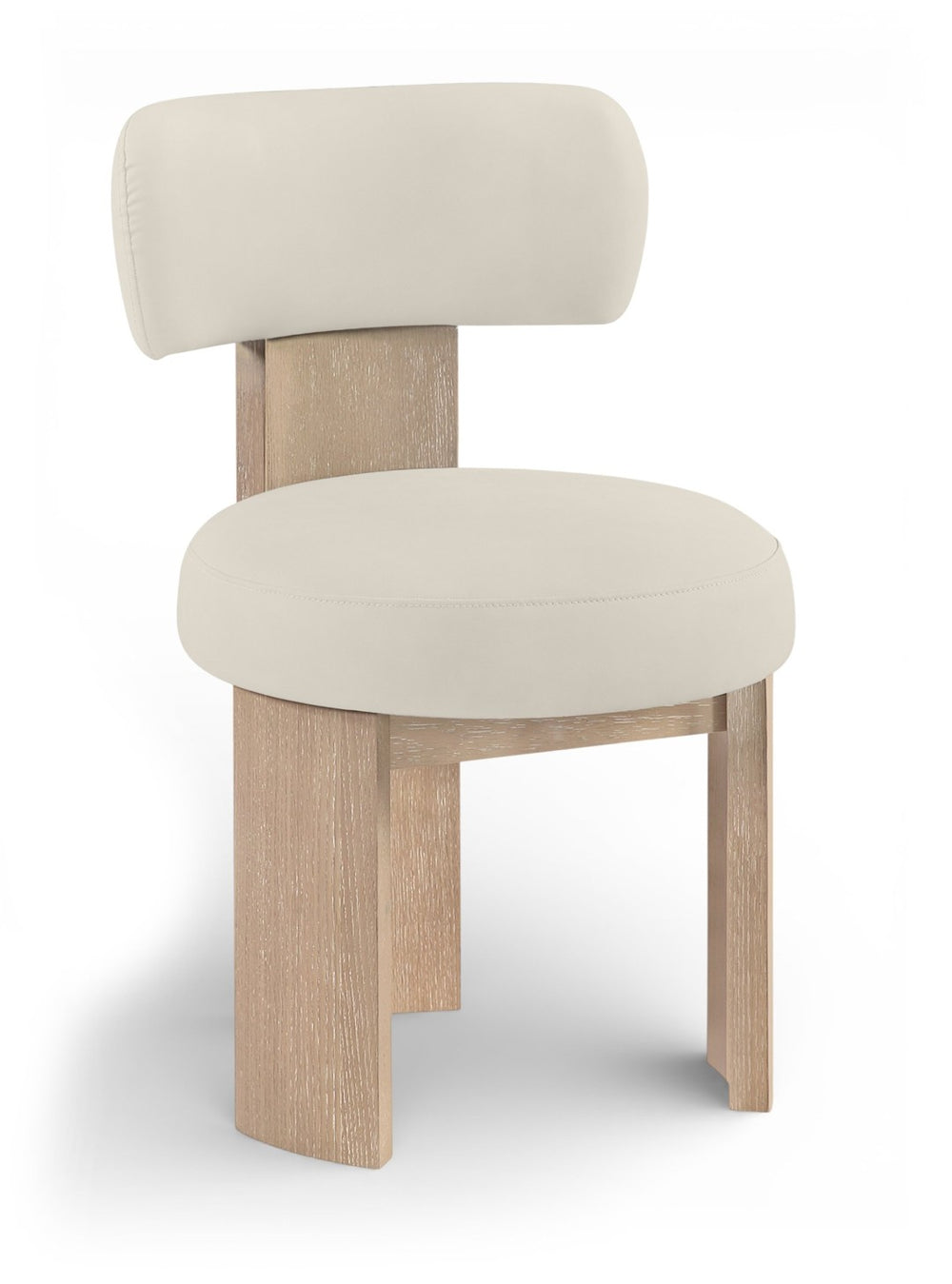 Meridian Furniture Atelier Art Deco Vegan Leather Dining Chair with Sculptural Wood Leg Base 88086Taupe-C