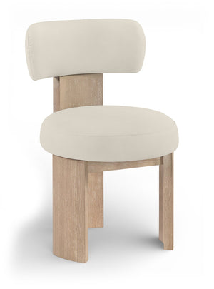 Meridian Furniture Atelier Art Deco Vegan Leather Dining Chair with Sculptural Wood Leg Base 88086Taupe-C