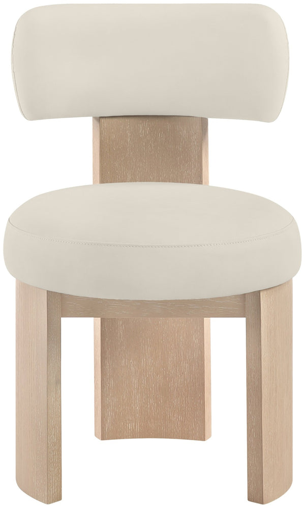Meridian Furniture Atelier Art Deco Vegan Leather Dining Chair with Sculptural Wood Leg Base 88086Taupe-C