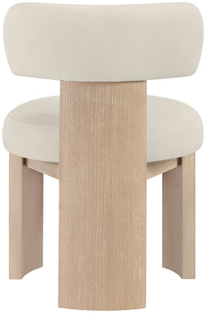 Meridian Furniture Atelier Art Deco Vegan Leather Dining Chair with Sculptural Wood Leg Base 88086Taupe-C