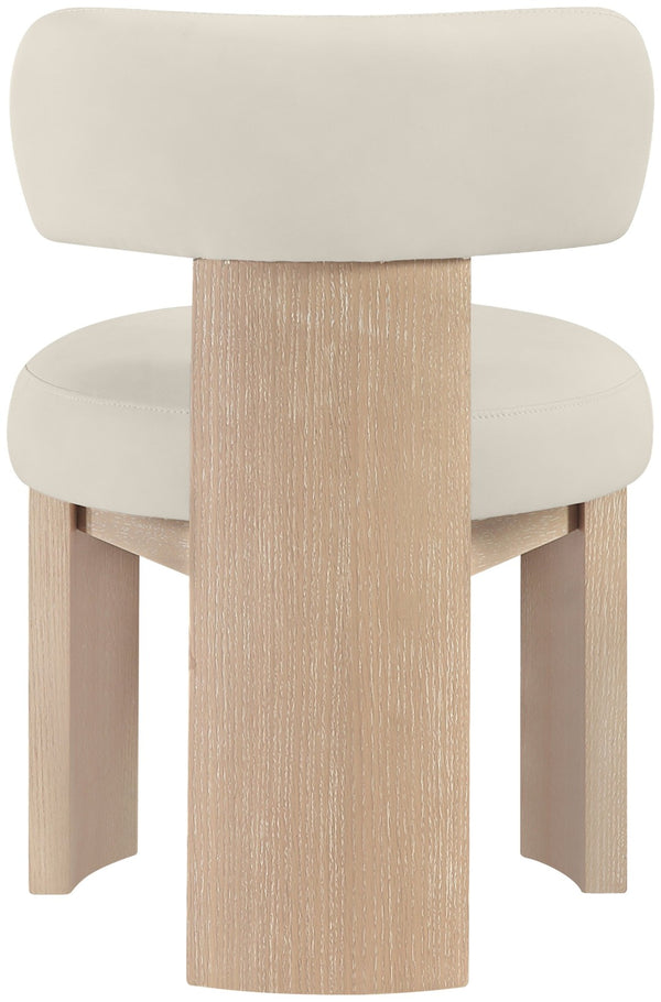 Meridian Furniture Atelier Art Deco Vegan Leather Dining Chair with Sculptural Wood Leg Base 88086Taupe-C