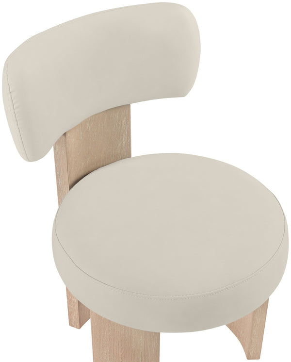 Meridian Furniture Atelier Art Deco Vegan Leather Dining Chair with Sculptural Wood Leg Base 88086Taupe-C