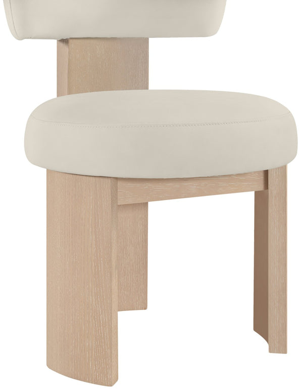 Meridian Furniture Atelier Art Deco Vegan Leather Dining Chair with Sculptural Wood Leg Base 88086Taupe-C