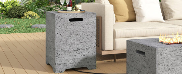 English Elm U_style Outdoor Mgo Propane Tank Cover Table Fluted Stone Finish Patio Side Accent Dark Gray N711P410561E