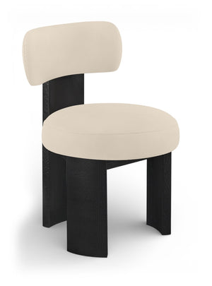 Meridian Furniture Atelier Art Deco Vegan Leather Dining Chair with Sculptural Curves Black Frame 88087Beige-C
