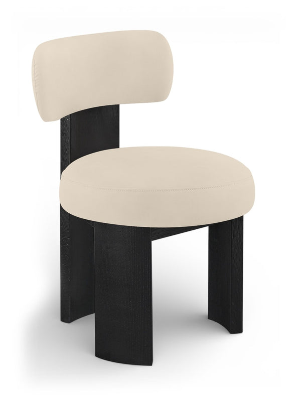 Meridian Furniture Atelier Art Deco Vegan Leather Dining Chair with Sculptural Curves Black Frame 88087Beige-C