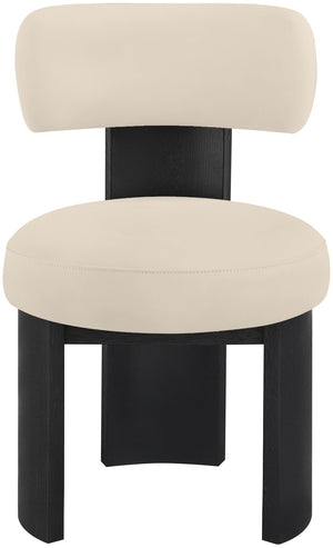 Meridian Furniture Atelier Art Deco Vegan Leather Dining Chair with Sculptural Curves Black Frame 88087Beige-C