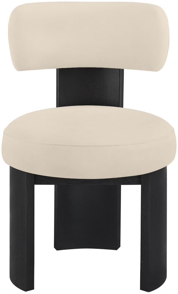Meridian Furniture Atelier Art Deco Vegan Leather Dining Chair with Sculptural Curves Black Frame 88087Beige-C
