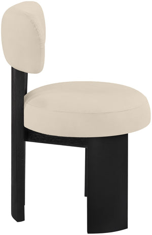Meridian Furniture Atelier Art Deco Vegan Leather Dining Chair with Sculptural Curves Black Frame 88087Beige-C