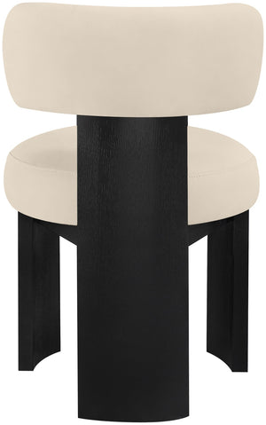 Meridian Furniture Atelier Art Deco Vegan Leather Dining Chair with Sculptural Curves Black Frame 88087Beige-C