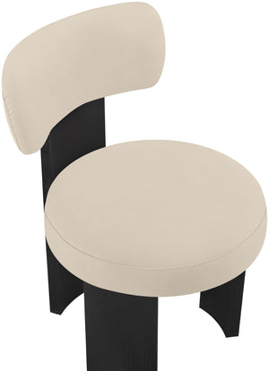 Meridian Furniture Atelier Art Deco Vegan Leather Dining Chair with Sculptural Curves Black Frame 88087Beige-C