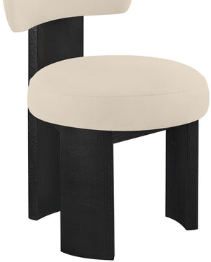 Meridian Furniture Atelier Art Deco Vegan Leather Dining Chair with Sculptural Curves Black Frame 88087Beige-C
