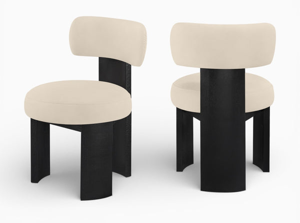 Meridian Furniture Atelier Art Deco Vegan Leather Dining Chair with Sculptural Curves Black Frame 88087Beige-C