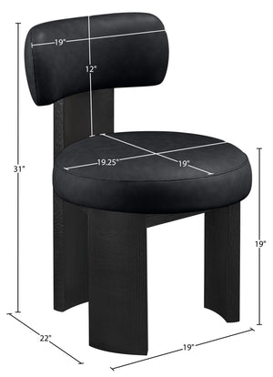 Meridian Furniture Atelier Art Deco Vegan Leather Dining Chair with Sculptural Geometric Black Frame 88087Black-C