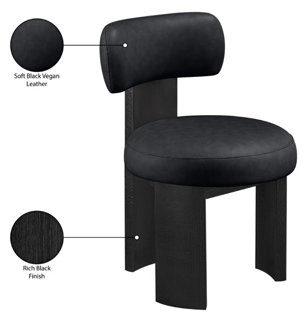 Meridian Furniture Atelier Art Deco Vegan Leather Dining Chair with Sculptural Geometric Black Frame 88087Black-C