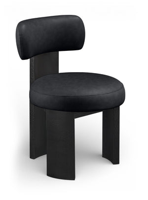 Meridian Furniture Atelier Art Deco Vegan Leather Dining Chair with Sculptural Geometric Black Frame 88087Black-C
