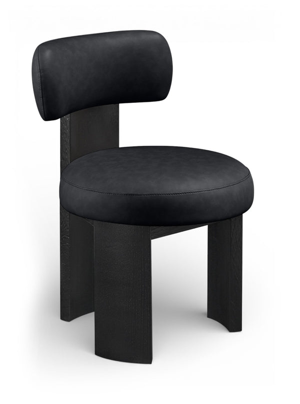 Meridian Furniture Atelier Art Deco Vegan Leather Dining Chair with Sculptural Geometric Black Frame 88087Black-C