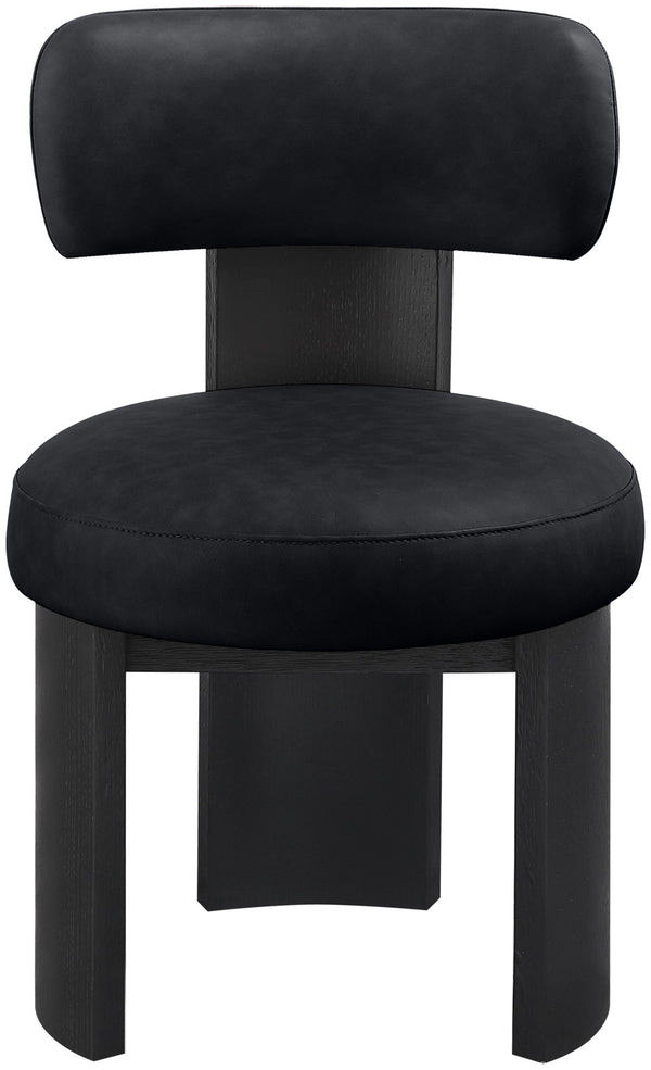 Meridian Furniture Atelier Art Deco Vegan Leather Dining Chair with Sculptural Geometric Black Frame 88087Black-C