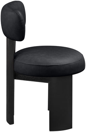 Meridian Furniture Atelier Art Deco Vegan Leather Dining Chair with Sculptural Geometric Black Frame 88087Black-C
