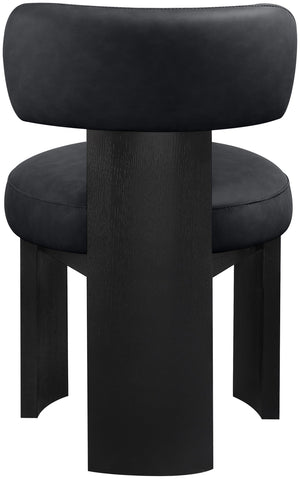 Meridian Furniture Atelier Art Deco Vegan Leather Dining Chair with Sculptural Geometric Black Frame 88087Black-C