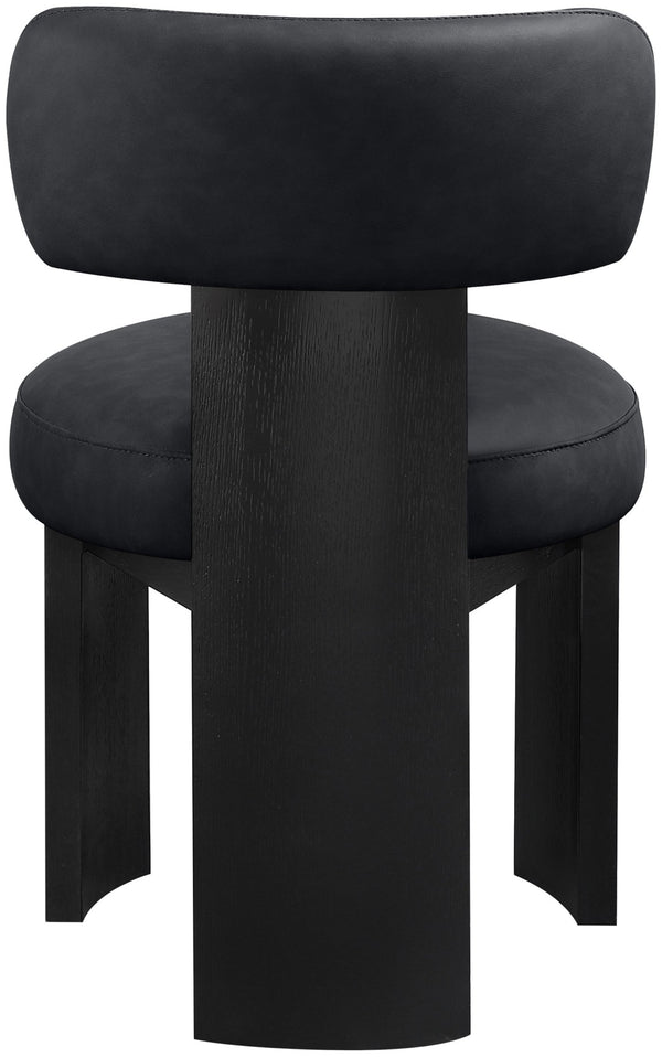 Meridian Furniture Atelier Art Deco Vegan Leather Dining Chair with Sculptural Geometric Black Frame 88087Black-C