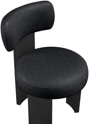 Meridian Furniture Atelier Art Deco Vegan Leather Dining Chair with Sculptural Geometric Black Frame 88087Black-C