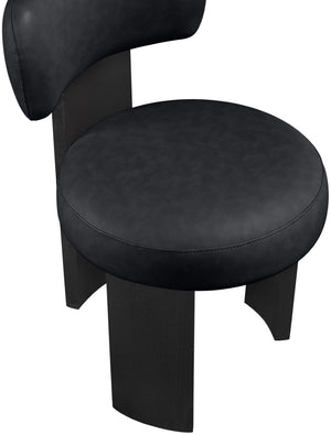 Meridian Furniture Atelier Art Deco Vegan Leather Dining Chair with Sculptural Geometric Black Frame 88087Black-C
