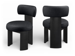 Meridian Furniture Atelier Art Deco Vegan Leather Dining Chair with Sculptural Geometric Black Frame 88087Black-C