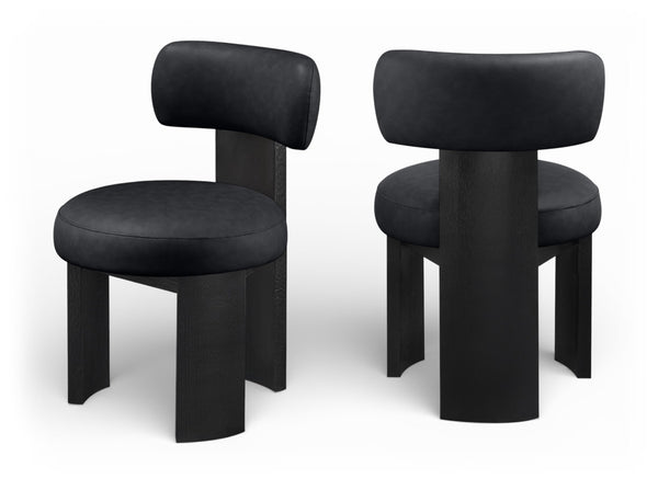 Meridian Furniture Atelier Art Deco Vegan Leather Dining Chair with Sculptural Geometric Black Frame 88087Black-C