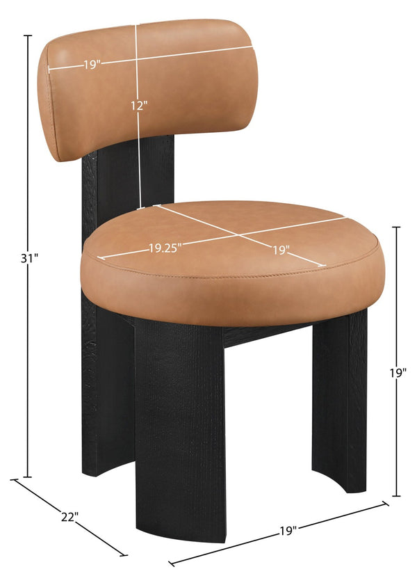 Meridian Furniture Atelier Art Deco Vegan Leather Dining Chair with Sculptural Frame for Modern Spaces 88087Cognac-C