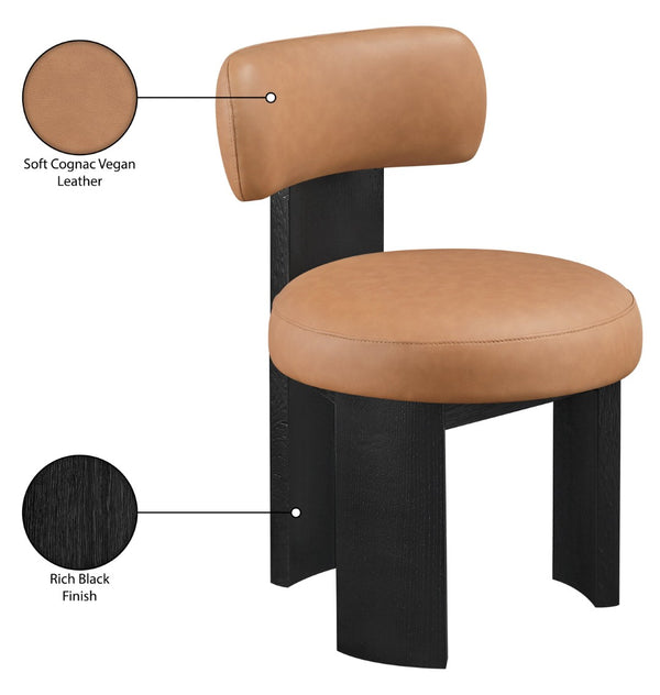 Meridian Furniture Atelier Art Deco Vegan Leather Dining Chair with Sculptural Frame for Modern Spaces 88087Cognac-C