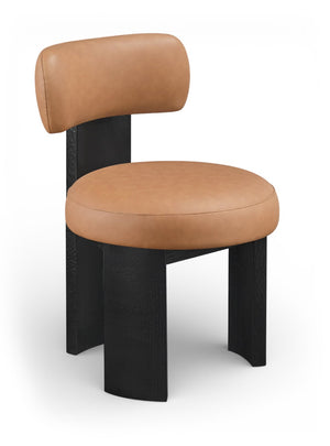 Meridian Furniture Atelier Art Deco Vegan Leather Dining Chair with Sculptural Frame for Modern Spaces 88087Cognac-C