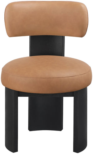 Meridian Furniture Atelier Art Deco Vegan Leather Dining Chair with Sculptural Frame for Modern Spaces 88087Cognac-C
