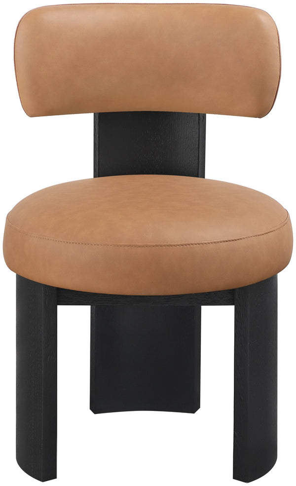 Meridian Furniture Atelier Art Deco Vegan Leather Dining Chair with Sculptural Frame for Modern Spaces 88087Cognac-C