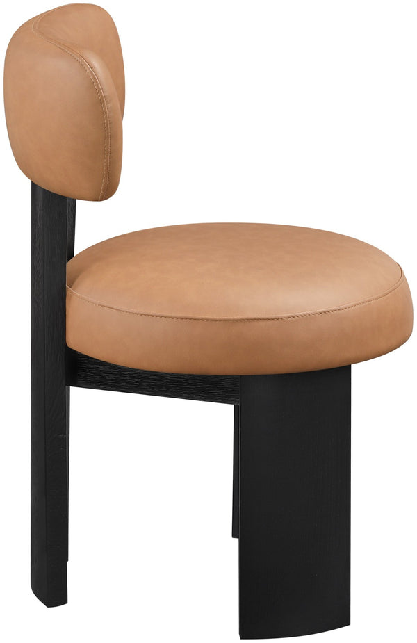 Meridian Furniture Atelier Art Deco Vegan Leather Dining Chair with Sculptural Frame for Modern Spaces 88087Cognac-C
