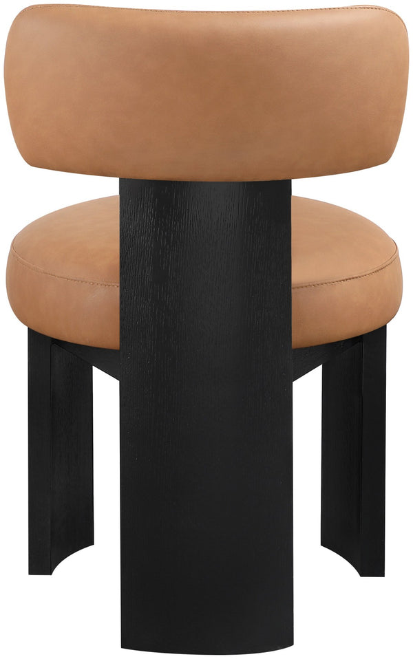 Meridian Furniture Atelier Art Deco Vegan Leather Dining Chair with Sculptural Frame for Modern Spaces 88087Cognac-C