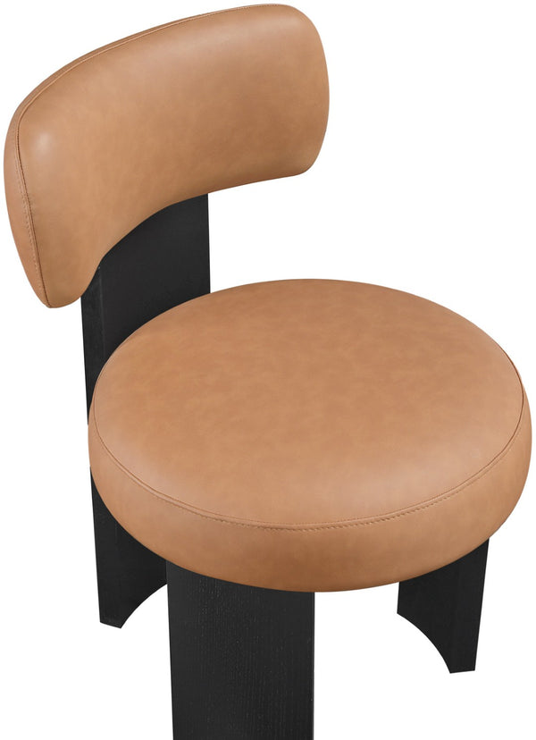 Meridian Furniture Atelier Art Deco Vegan Leather Dining Chair with Sculptural Frame for Modern Spaces 88087Cognac-C