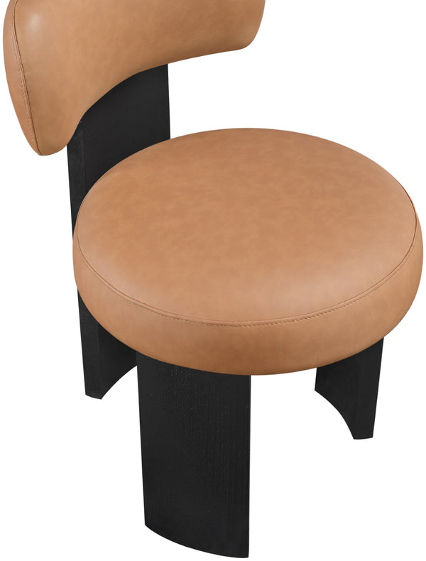 Meridian Furniture Atelier Art Deco Vegan Leather Dining Chair with Sculptural Frame for Modern Spaces 88087Cognac-C