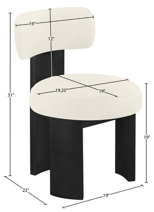 Meridian Furniture Atelier Art Deco Vegan Leather Dining Chair with Sculpted Back and Black Frame 88087Cream-C