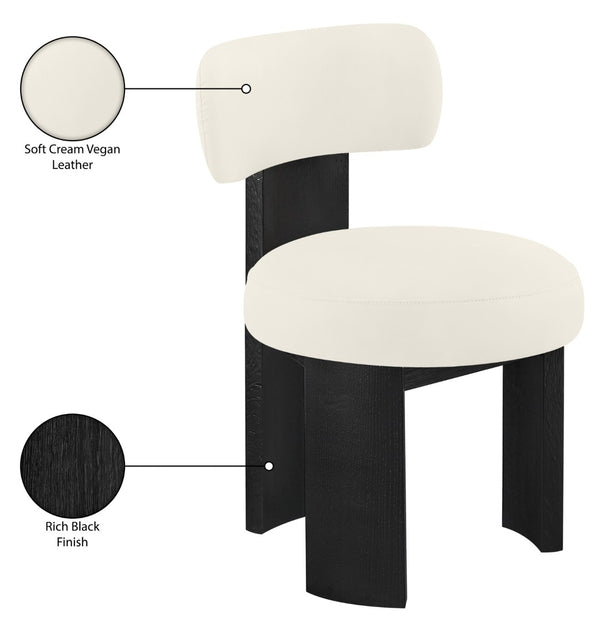 Meridian Furniture Atelier Art Deco Vegan Leather Dining Chair with Sculpted Back and Black Frame 88087Cream-C