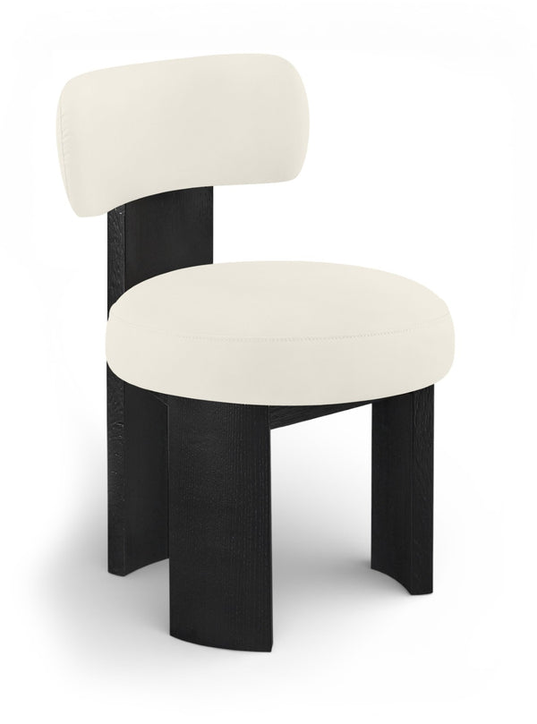 Meridian Furniture Atelier Art Deco Vegan Leather Dining Chair with Sculpted Back and Black Frame 88087Cream-C