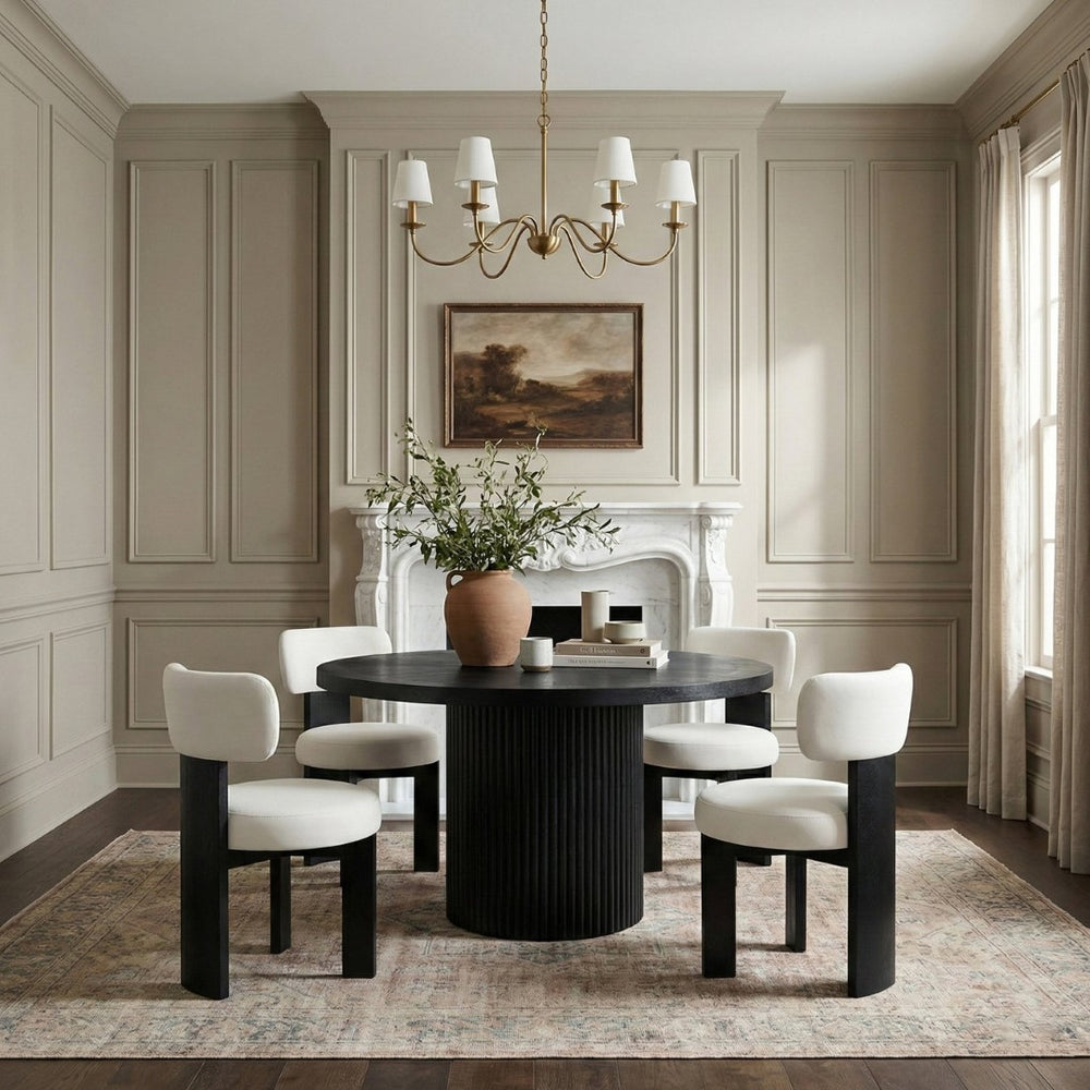 Meridian Furniture Atelier Art Deco Vegan Leather Dining Chair with Sculpted Back and Black Frame 88087Cream-C