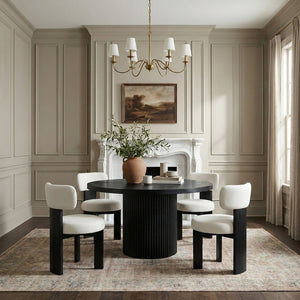 Meridian Furniture Atelier Art Deco Vegan Leather Dining Chair with Sculpted Back and Black Frame 88087Cream-C