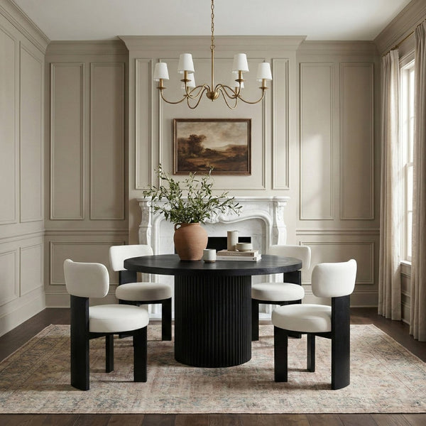 Meridian Furniture Atelier Art Deco Vegan Leather Dining Chair with Sculpted Back and Black Frame 88087Cream-C
